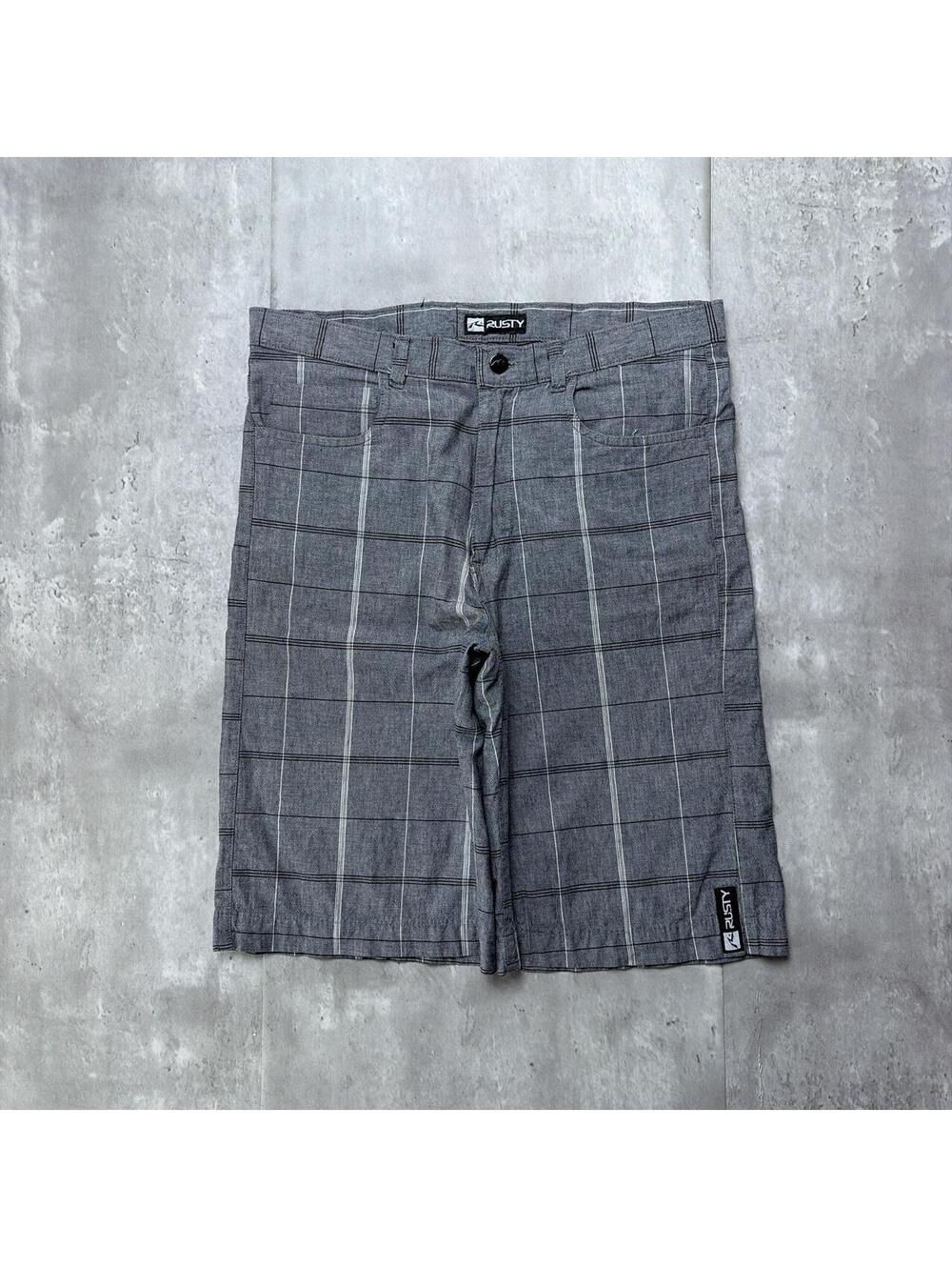 Y2K Grey Rusty Surf Grunge Plaid Baggy Skater Shorts